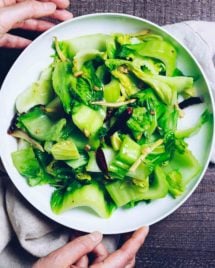 Chinese Mustard Green Recipe, stir-fried in a light ginger and garlic sauce is Paleo, Whole30, and Keto from I Heart Umami.