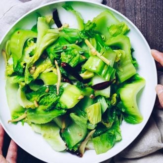 Chinese Mustard Green Recipe, stir-fried in a light ginger and garlic sauce is Paleo, Whole30, and Keto from I Heart Umami.