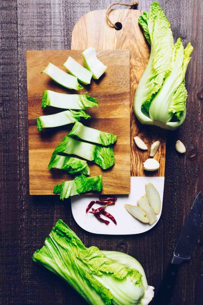 Chinese Mustard Green Recipe, stir-fried in a light ginger and garlic sauce is Paleo, Whole30, and Keto from I Heart Umami.