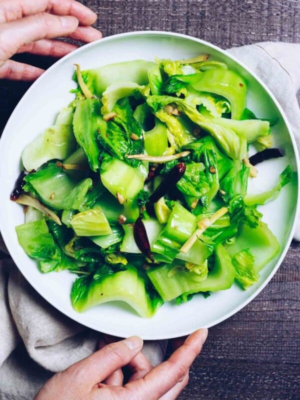 Chinese Mustard Green Recipe, stir-fried in a light ginger and garlic sauce is Paleo, Whole30, and Keto from I Heart Umami.