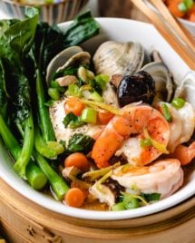 Dim Sum Seafood recipe in a bamboo steamer