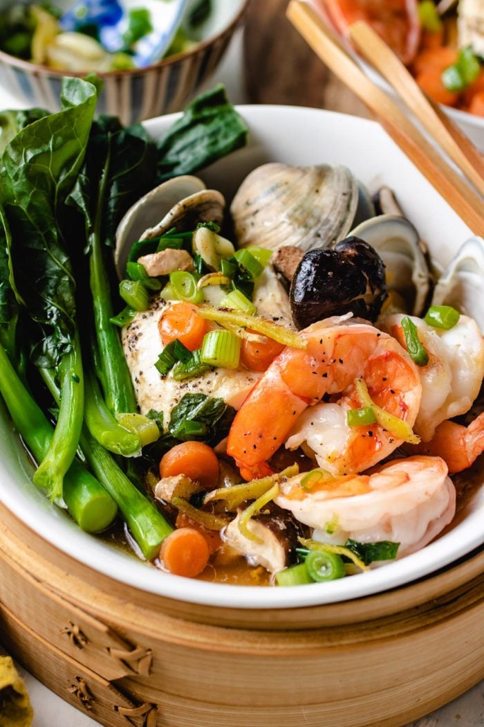 Dim Sum Seafood in a bamboo steamer