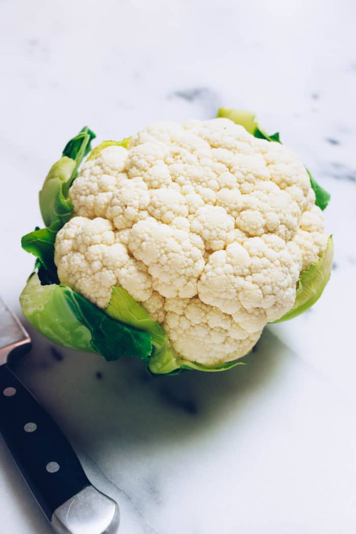 Paleo Roasted Cauliflower Recipe with tahini-lemon sauce from I Heart Umami.