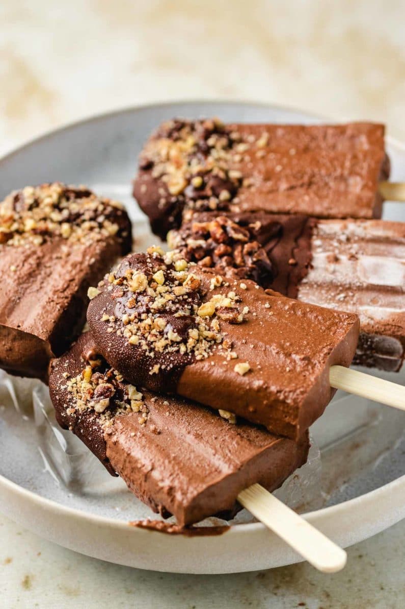 Keto Chocolate Fudge Pops with dairy-free milk and toasted nuts