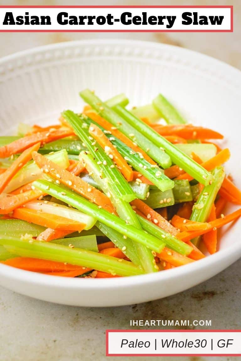 Asian Carrot-Celery Slaw recipe is the best Asian Carrot Salad for Paleo, Whole30, and Gluten-free healthy living!