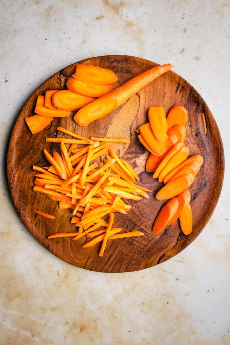 Thinly sliced carrots for slaw