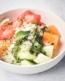 Watermelon Fruit Salad recipe with crushed mint-lime flavored ice for the best summer watermelon mint salad!