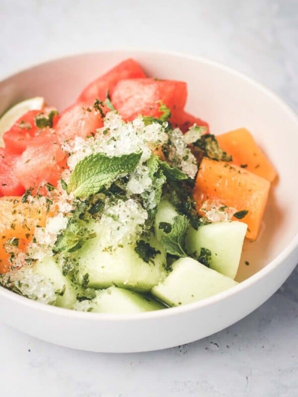 Watermelon Fruit Salad recipe with crushed mint-lime flavored ice for the best summer watermelon mint salad!