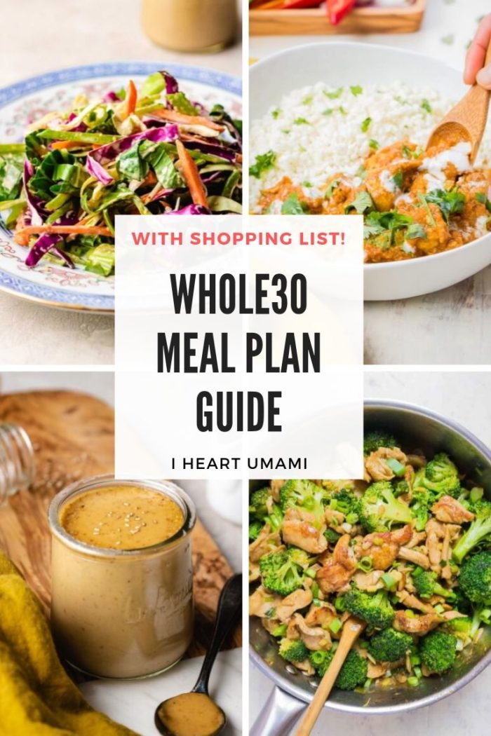 Easy Whole30 Meal Plan guide with shopping lists for Whole30 meals! You’ll never run out of meal ideas with these bold flavored Whole30 recipes on your meal plan!