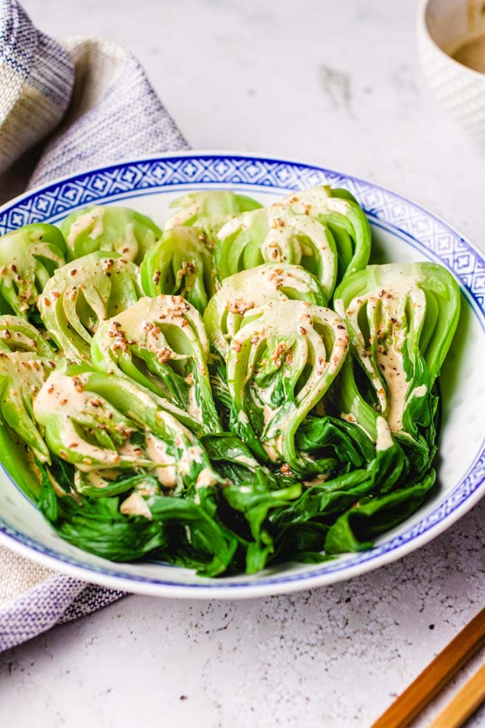 Bok choy salad recipe (pak choi) with creamy toasted sesame dressing from I Heart Umami.