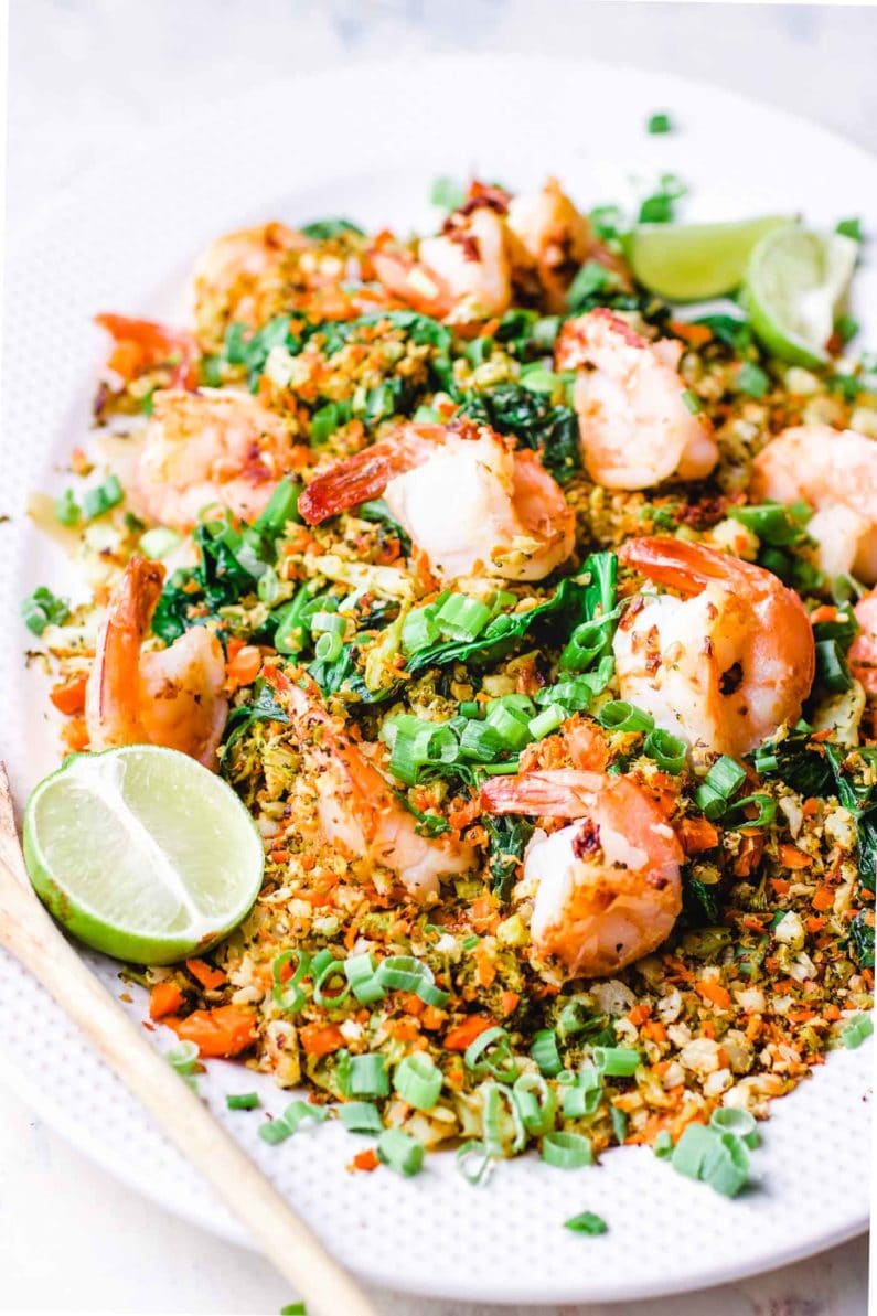 Thai Cauliflower Shrimp Fried Rice recipe is the best cauliflower Thai fried rice!