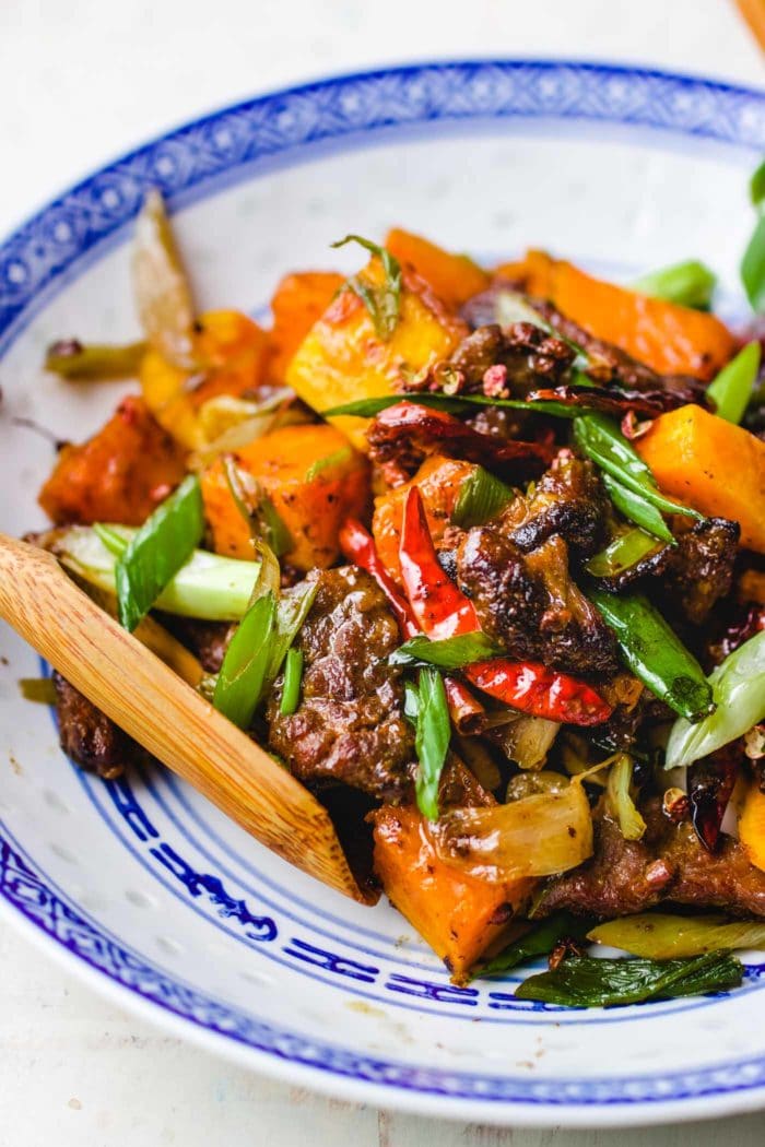 Cumin Beef Stir-Fry with roasted butternut squash recipe from I Heart Umami.