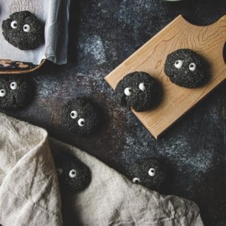 Soot Sprite Halloween Cookies recipe with black sesame paste (black tahini) are keto low carb from IHeartUmami.com