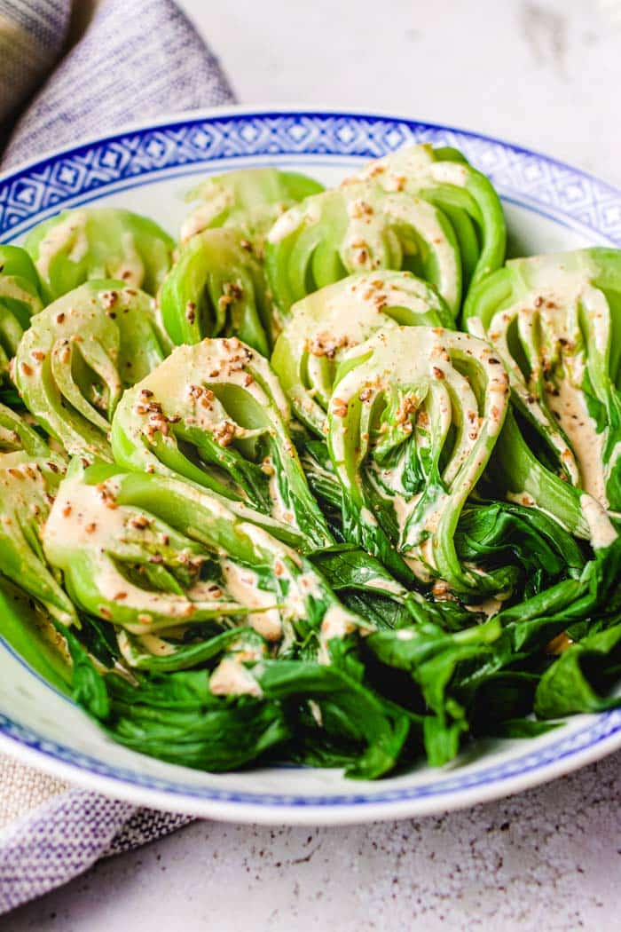 Bok choy salad recipe (pak choi) with creamy toasted sesame dressing from I Heart Umami.