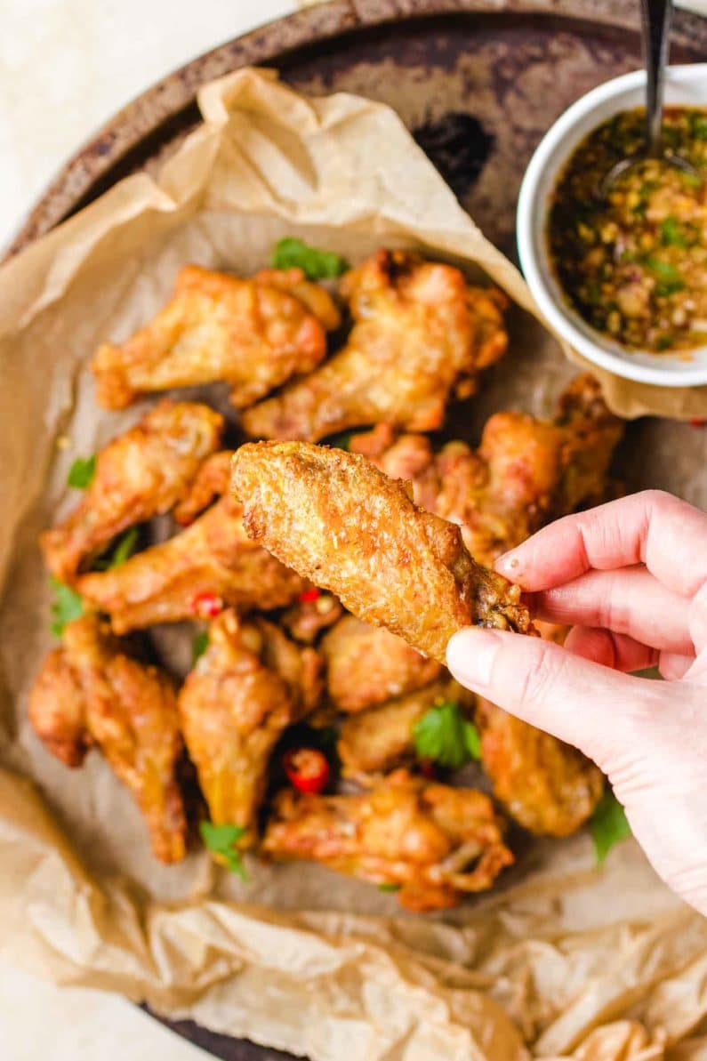 Thai Air Fryer Chicken Wings Recipe for Paleo, Whole30, Keto, and Gluten-Free users from I Heart Umami.