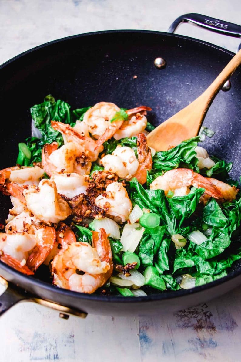 Thai shrimp stir fry with Chinese broccoli for fried rice