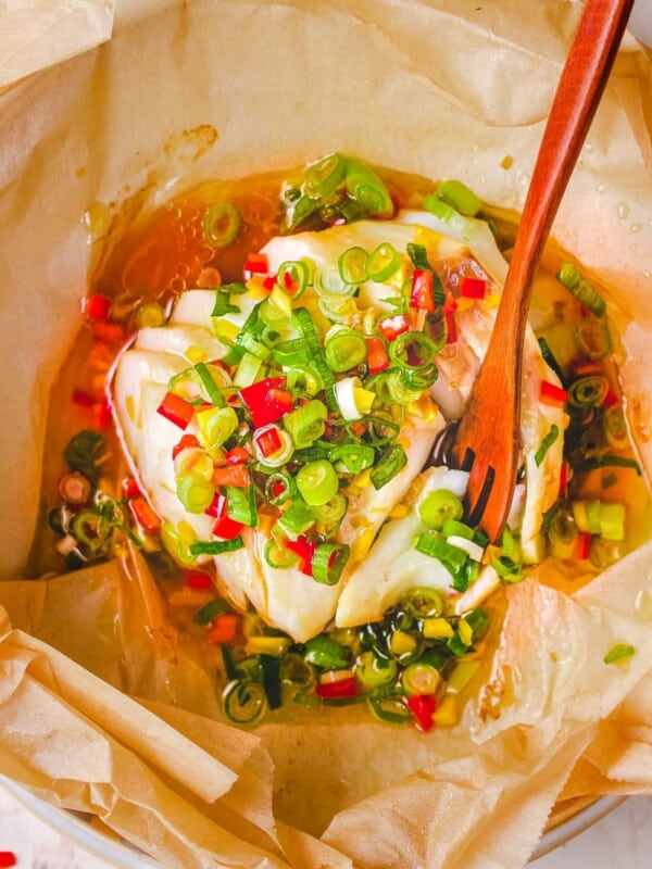 Chinese Steamed Fish Cod Recipe with Ginger Scallion Sauce I Heart Umami.