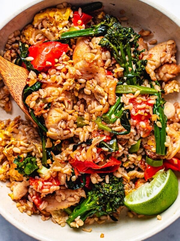 Low Carb Thai Chicken Fried Rice Recipe is Paleo, Keto friendly from I Heart Umami.