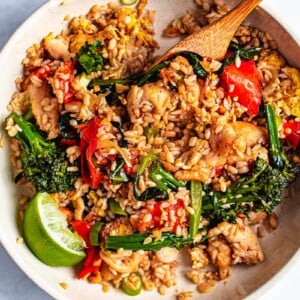 Low Carb Thai Chicken Fried Rice Recipe is Paleo, Keto friendly from I Heart Umami.