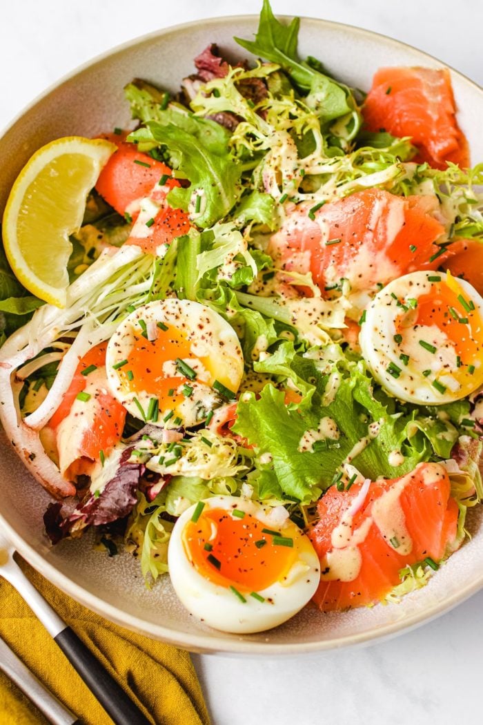 Smoked salmon with soft boiled eggs and creamy caper salad dressing I Heart Umami