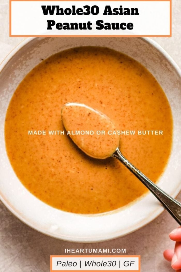 Pinterest image for pinners pin this Asian peanut sauce recipe for their pinterest boards