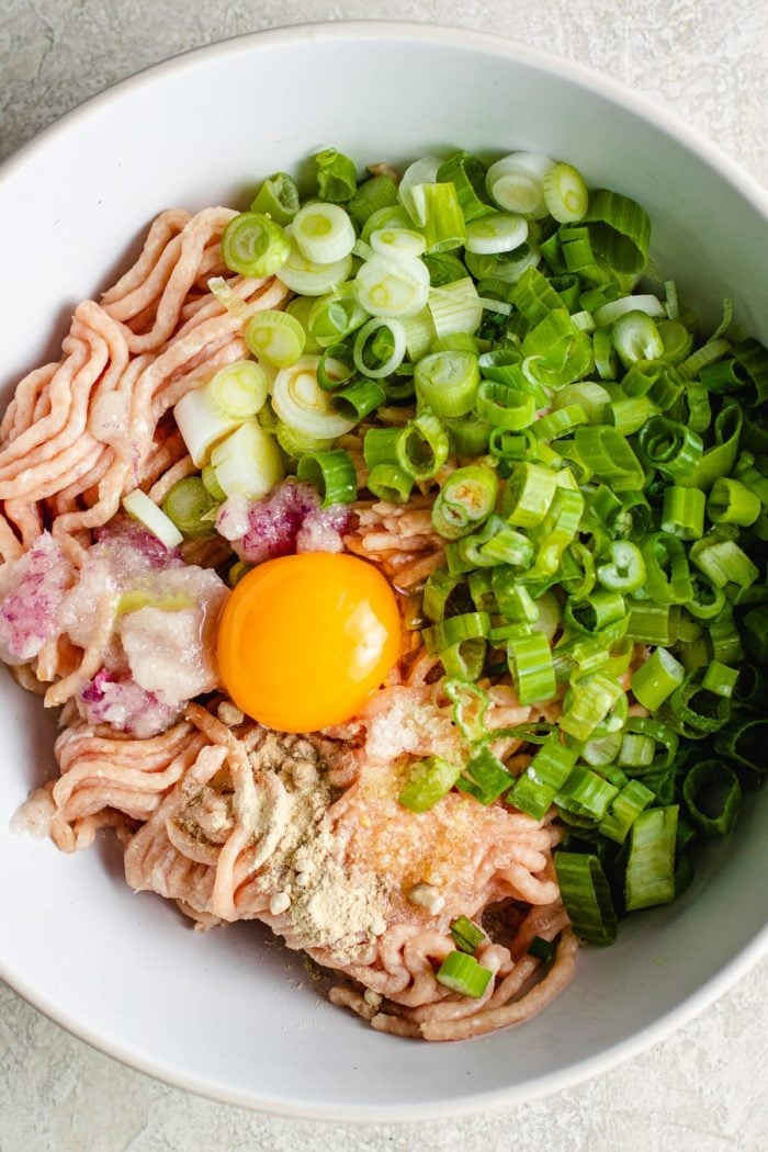 Ingredients for Tsukune in one bowl