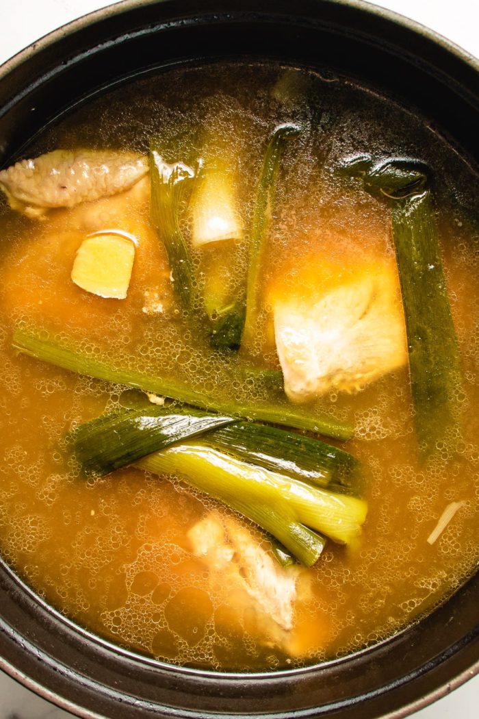 A photo shows the chicken broth made from scratch