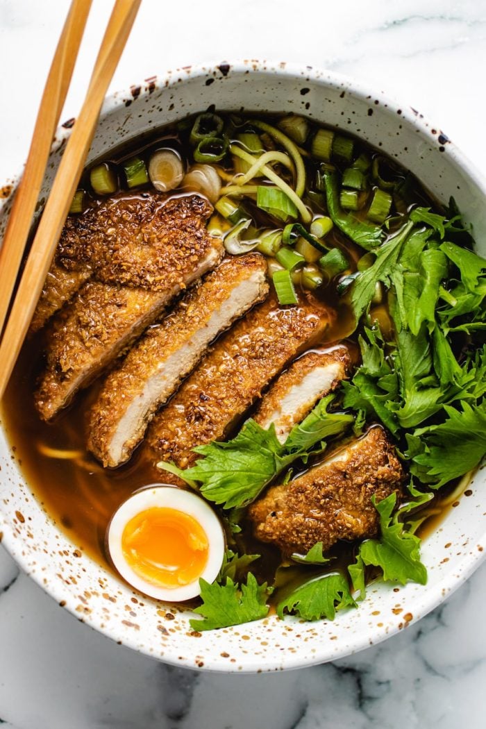 Keto Chicken Katsu with Ramen in a bowl