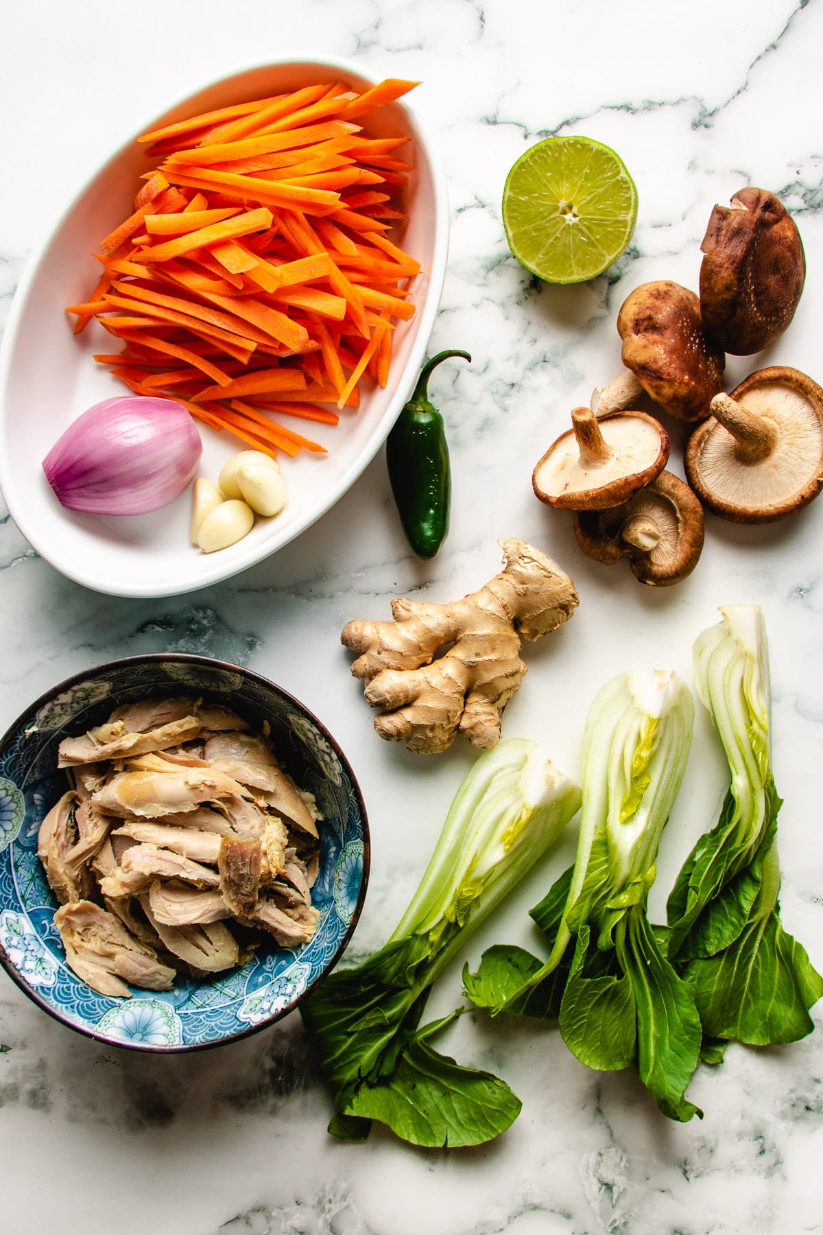 Ingredients for Asian chicken and noodle soup
