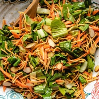 Feature image shows the salad chopped with crispy noodles