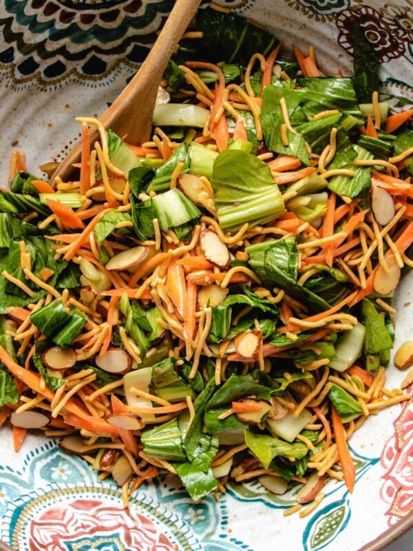 Feature image shows the salad chopped with crispy noodles