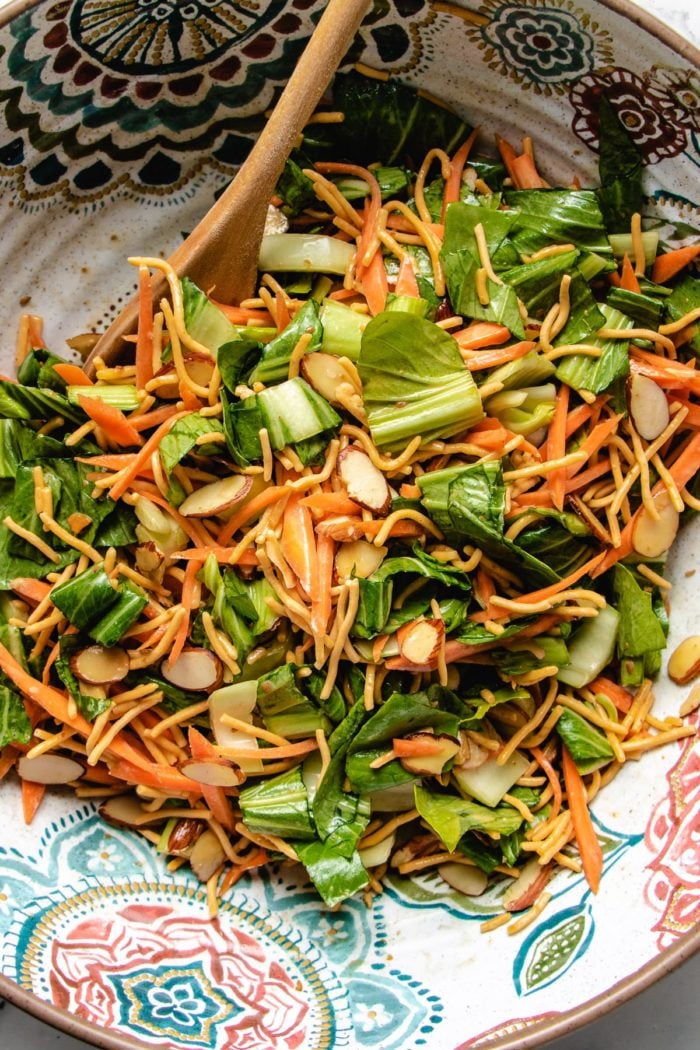 Feature image shows the salad chopped with crispy noodles