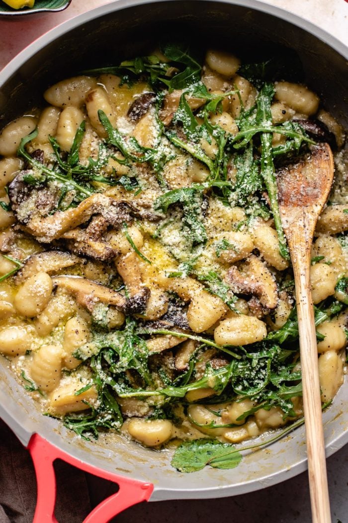 Making the gnocchi recipe in one pot with arugula