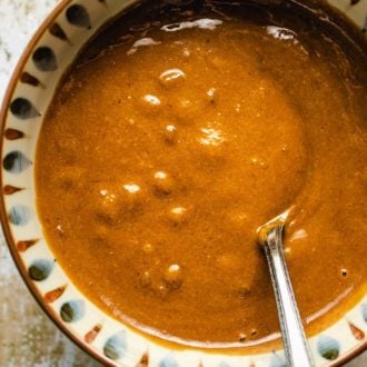 Creamy blended hoisin sauce in a small bowl