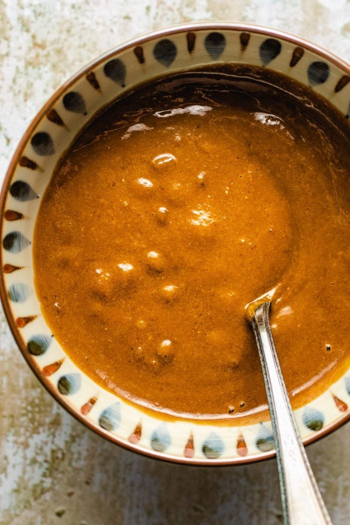 Creamy blended hoisin sauce in a small bowl