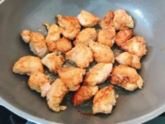 Pan fry the chicken in a single layer until golden crisp