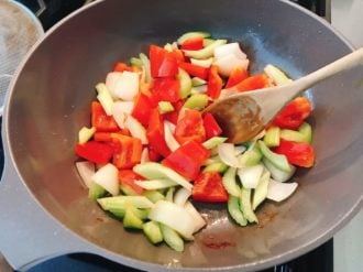 Saute the vegetables until crisp