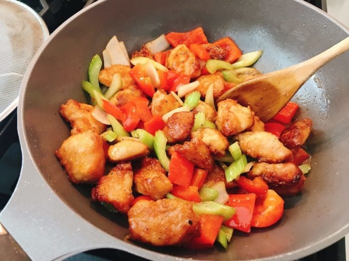 Return the chicken to the pan and add the sauce to combine.