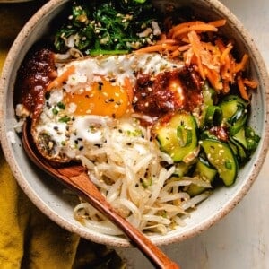 Korean bibimbap vegetarian version served in a bowl