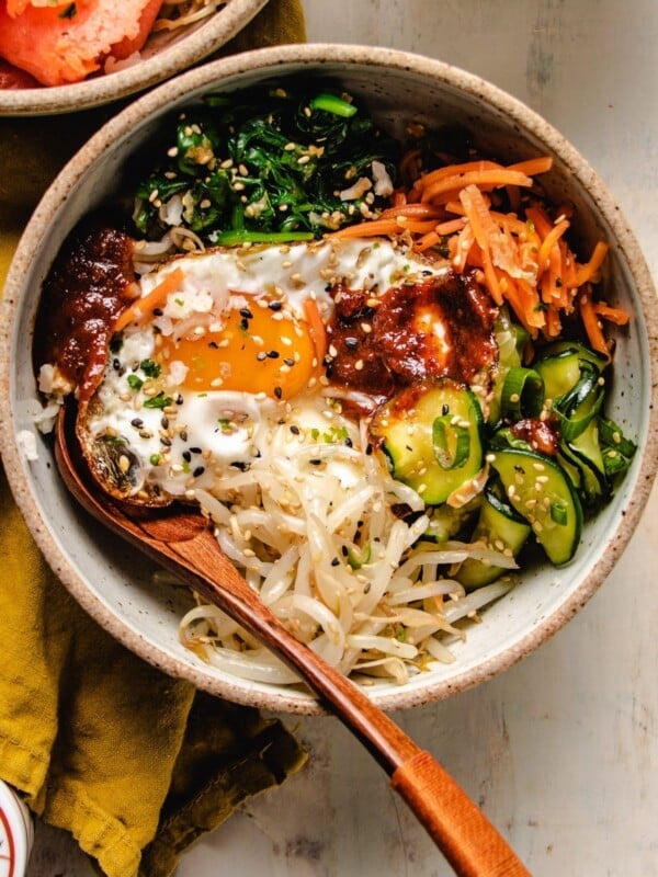 Korean bibimbap vegetarian version served in a bowl