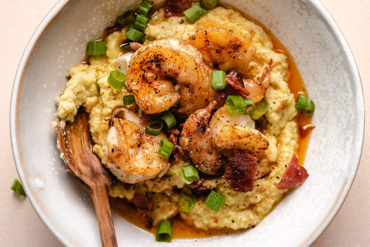 Cheesy Shrimp and Amond Grits (dairy-free, gluten-free)