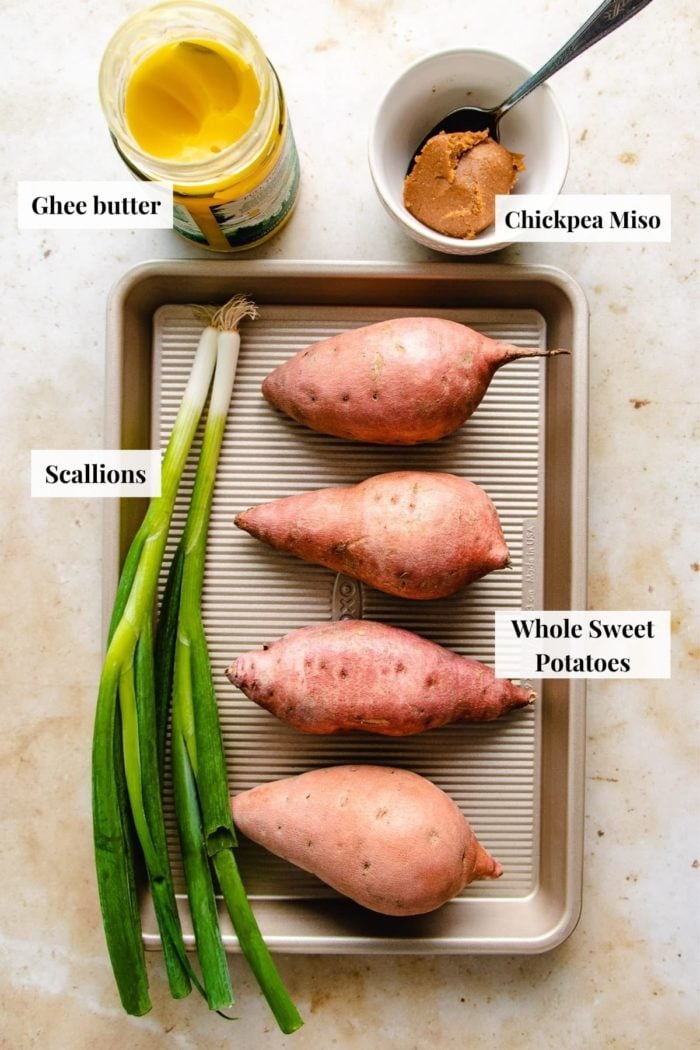 Ingredients for how to roast whole sweet potatoes