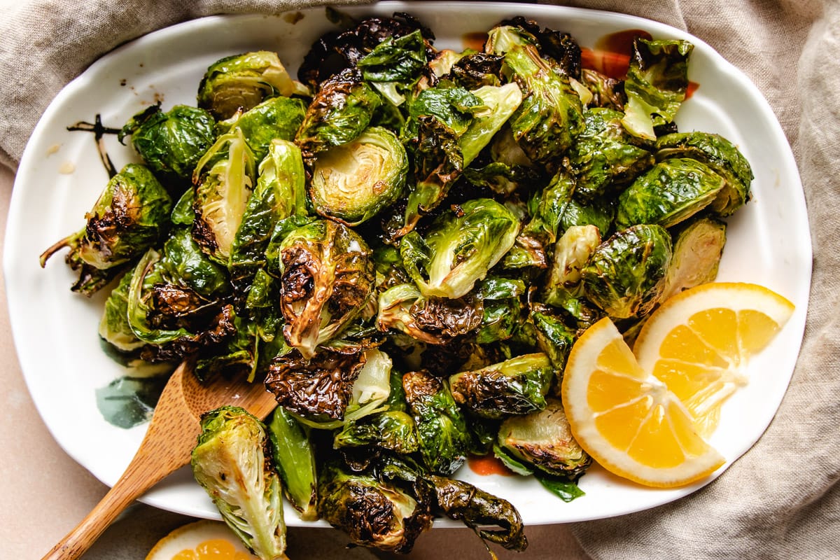 Crispy Air Fried Maple Brussel Sprouts (with lemon maple glaze)