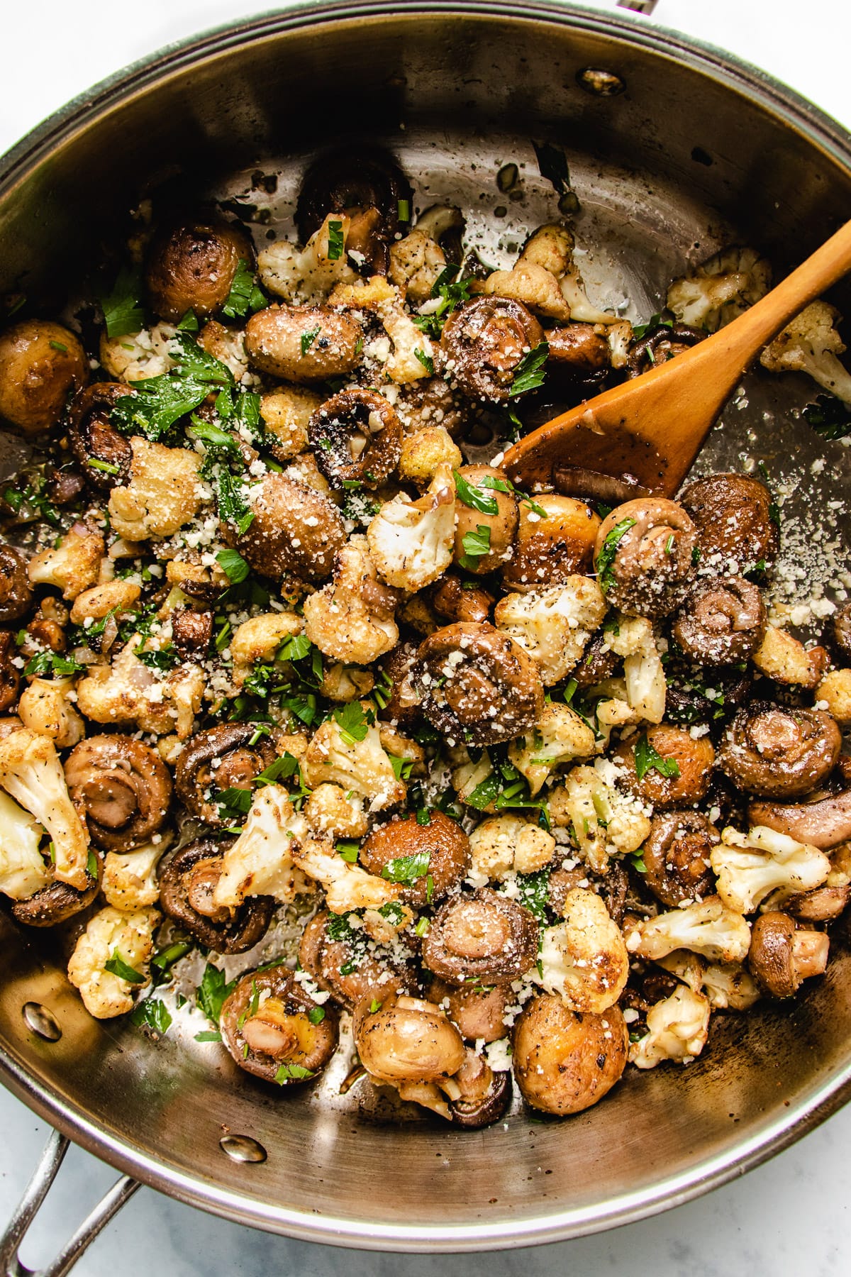 Sauteed Mushrooms with Garlic and Cauliflower Crumbles