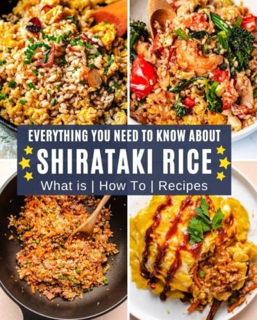 A feature image shows 4 dishes made with konjac shirataki rice