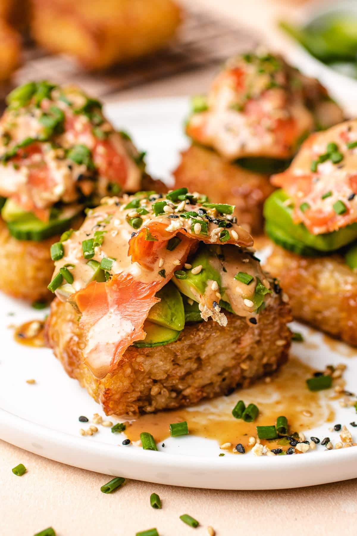 Crispy Rice Sushi Smoked Salmon (air fry, stovetop)