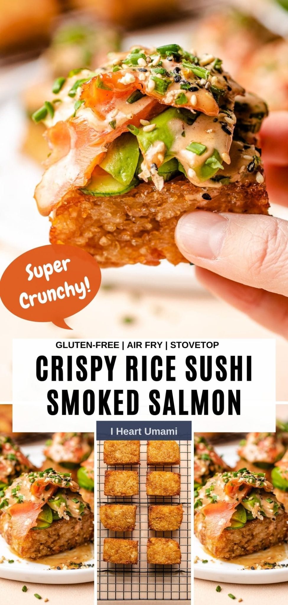 Crispy Rice Sushi Smoked Salmon (air fry, stovetop) | I Heart Umami®