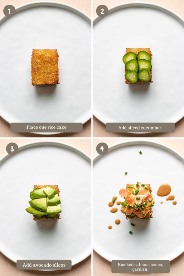 A step-by-step photo shows how to assemble the crunchy rice sushi