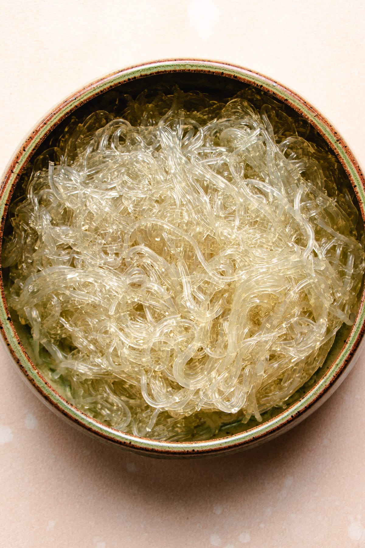 Photo shows kelp noodles after softened and ready to use in a plate