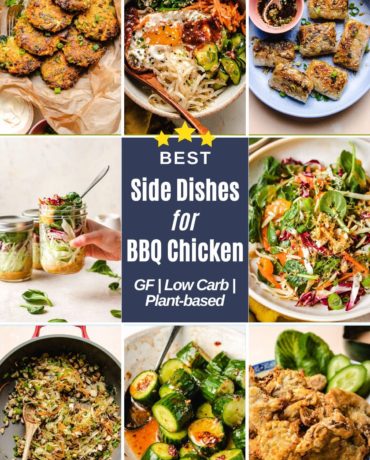 Photo shows a collection of side dishes for grilled bbq chicken pairings